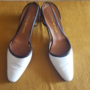 A FINE PICK! Emporio Armani White Slingback Sandal Shoes. Women's Sz. 7.5
